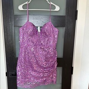 Purple Sequin Mini Dress